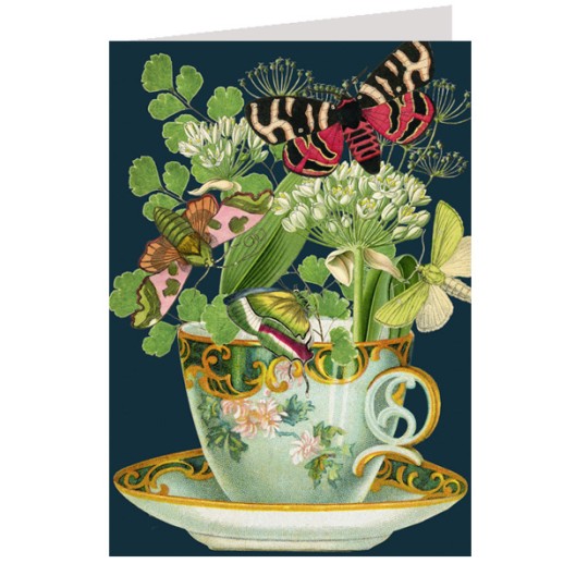 Butterflies and Flowers in Teacup Card ~ England